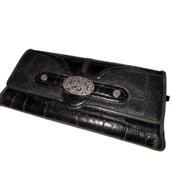 Brighton Leather Black Brown Croc Heart Bi-Fold Wallet - Picture 1 of 4